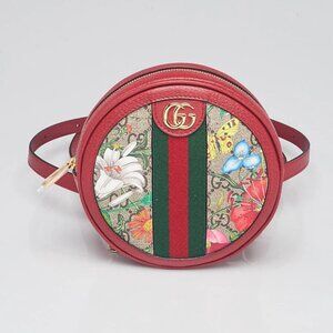 Gucci Red Leather GG Flora Coated Canvas Ophidia Round Mini Backpack Bag